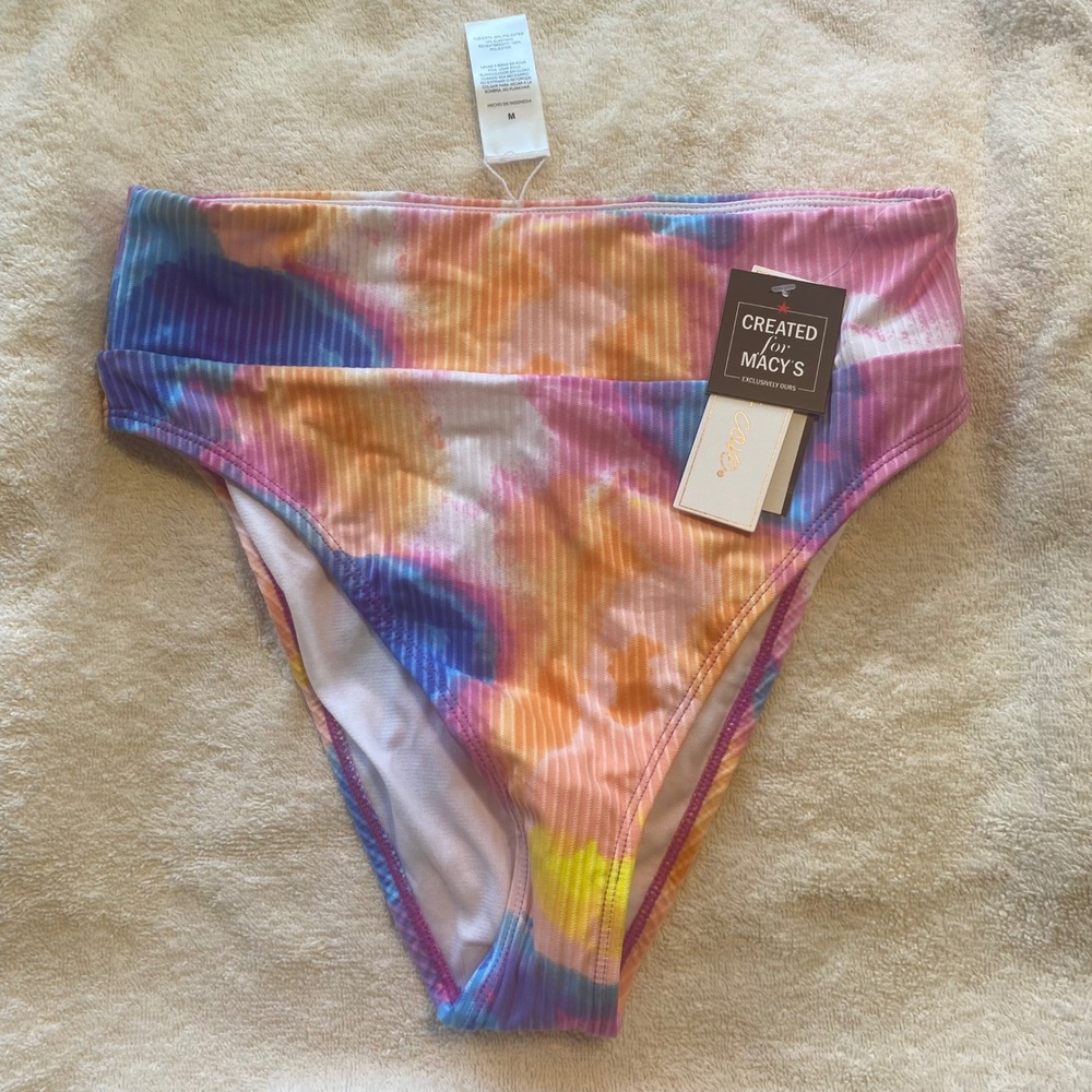 Cove Womens High Waisted Tie‎ Dye Ribbed Bikini Bottoms Multicolor Size M NEW